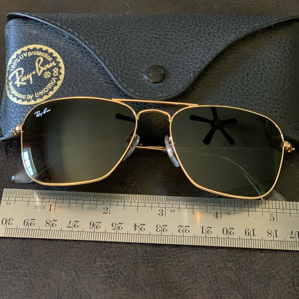 Ray-Ban Caravan square gold frame sunglasses